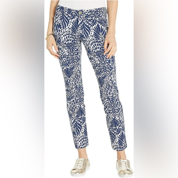 Lilly Pulitzer Kelly Knit Skinny Ankle Pants High Tide Navy By Land Size 16